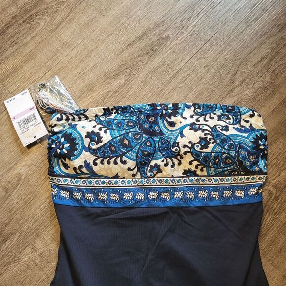 W/flaws Michael Kors Womens Bandeau One Piece Swimsuit 6 Blue M6023-f - Picture 3 of 5